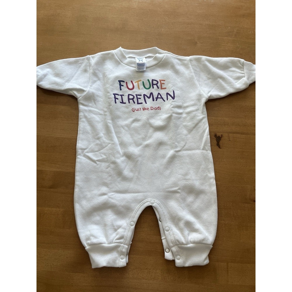 Vtg Rabbit Skin Future Fireman Sweater Jumper Baby‎ 12 MO Firefighter Sweatshirt
